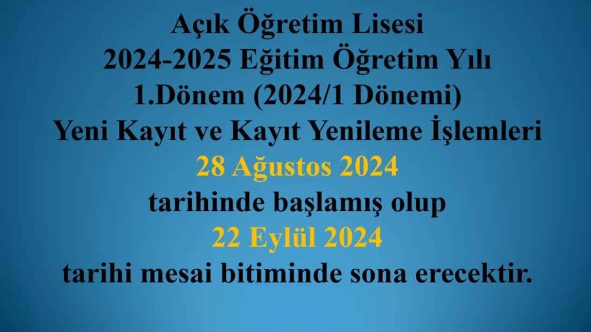 AÇIK ÖĞRETİM LİSESİ DUYURUSU